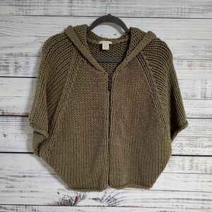 White + Warren Olive Hooded Knit Chunky Cardigan Sweater Small